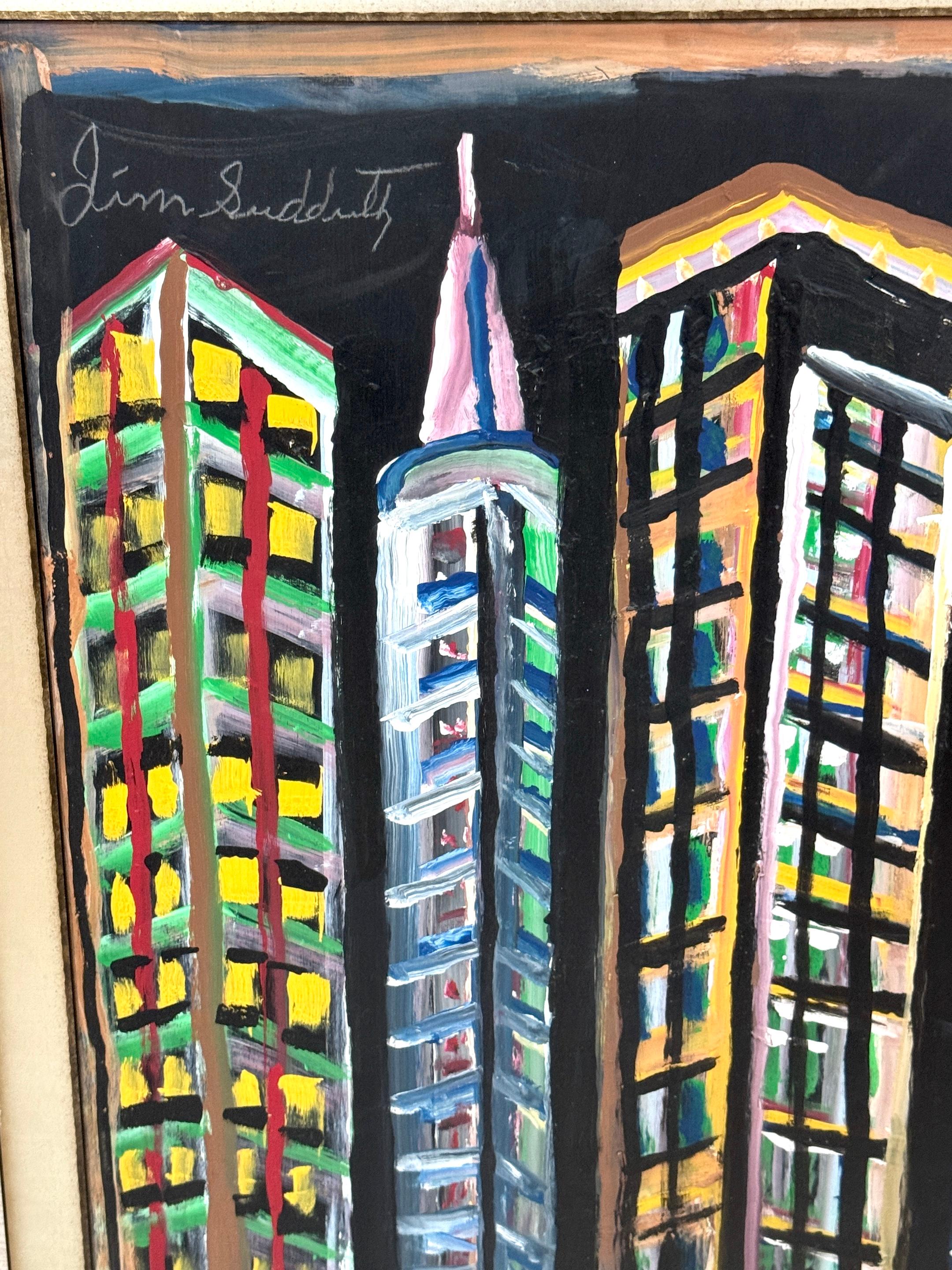 Jimmy Lee Sudduth, (1910–2007) “Untitled (Evening Cityscape, New Orleans)” In Good Condition For Sale In West Palm Beach, FL