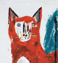 Jimmie Lee Sudduth Folk Art Painting, circa 1990's - The Red Fox