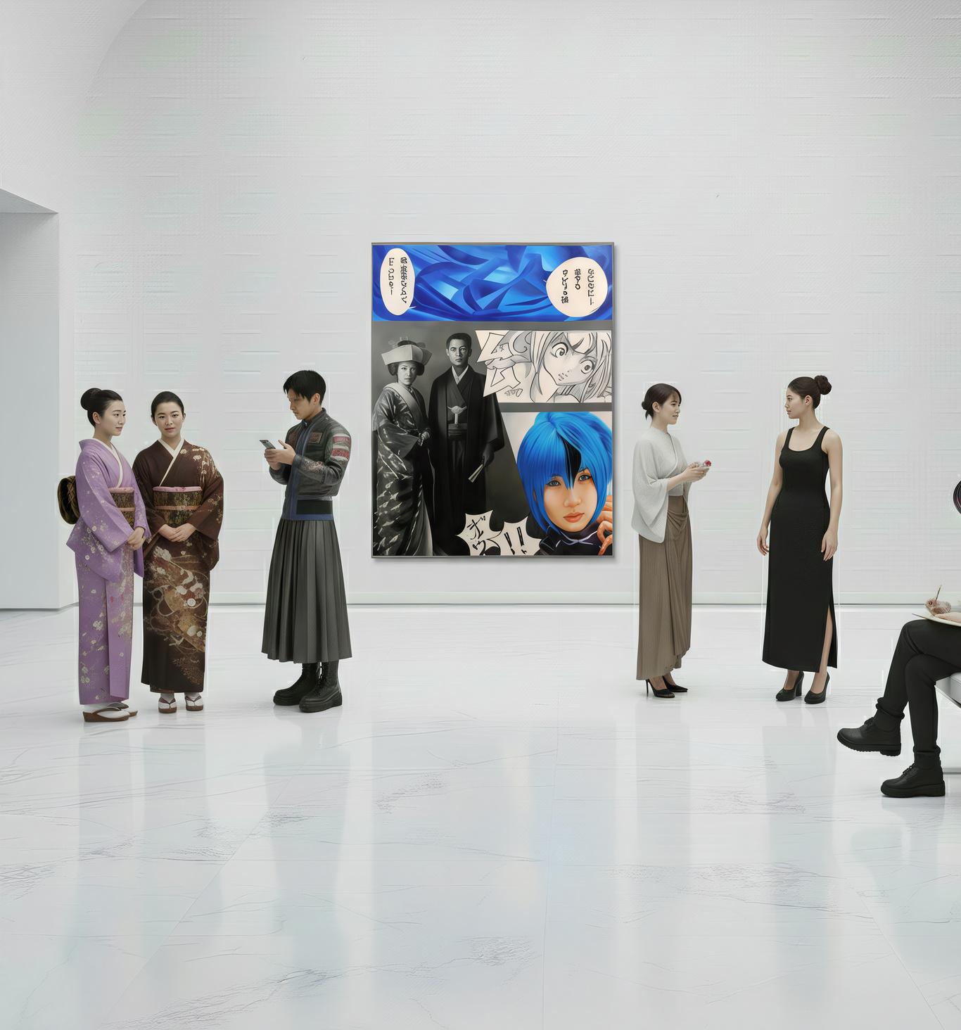 Deep Blu : Azure Reflections, Tokyo
s Depths in Manga Palette - Painting by JIMMY YOSHIMURA