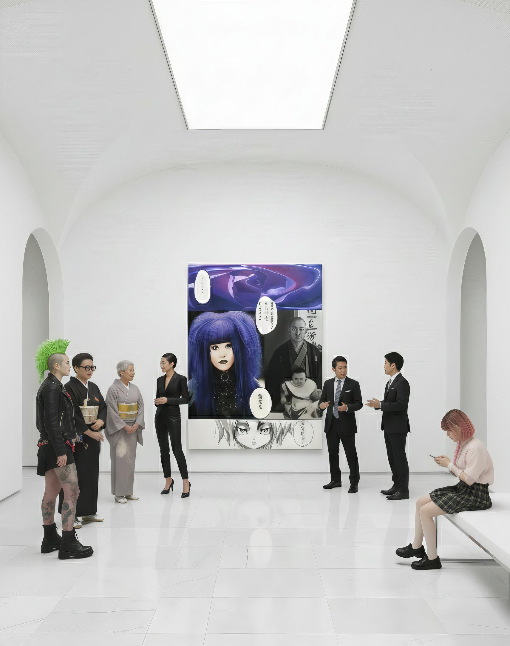 Purple Arlequin : Harajuku Rhapsody, The Enigmatic Dance of Colors - Painting by JIMMY YOSHIMURA