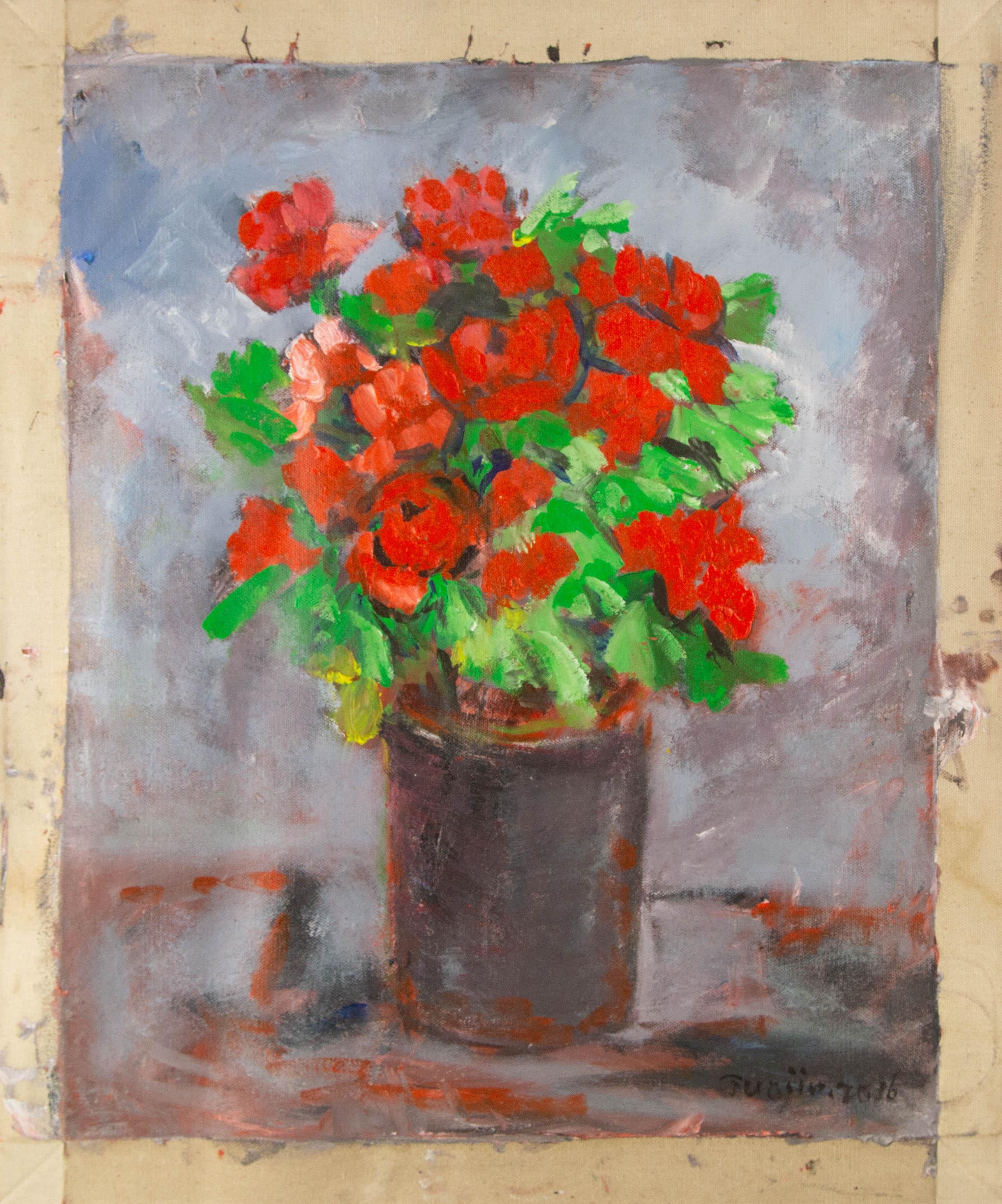 Jin Guo Floral Original Oil On Canvas 
