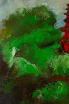 Jin Guo Landscape Original Oil On Canvas "Red Tower"