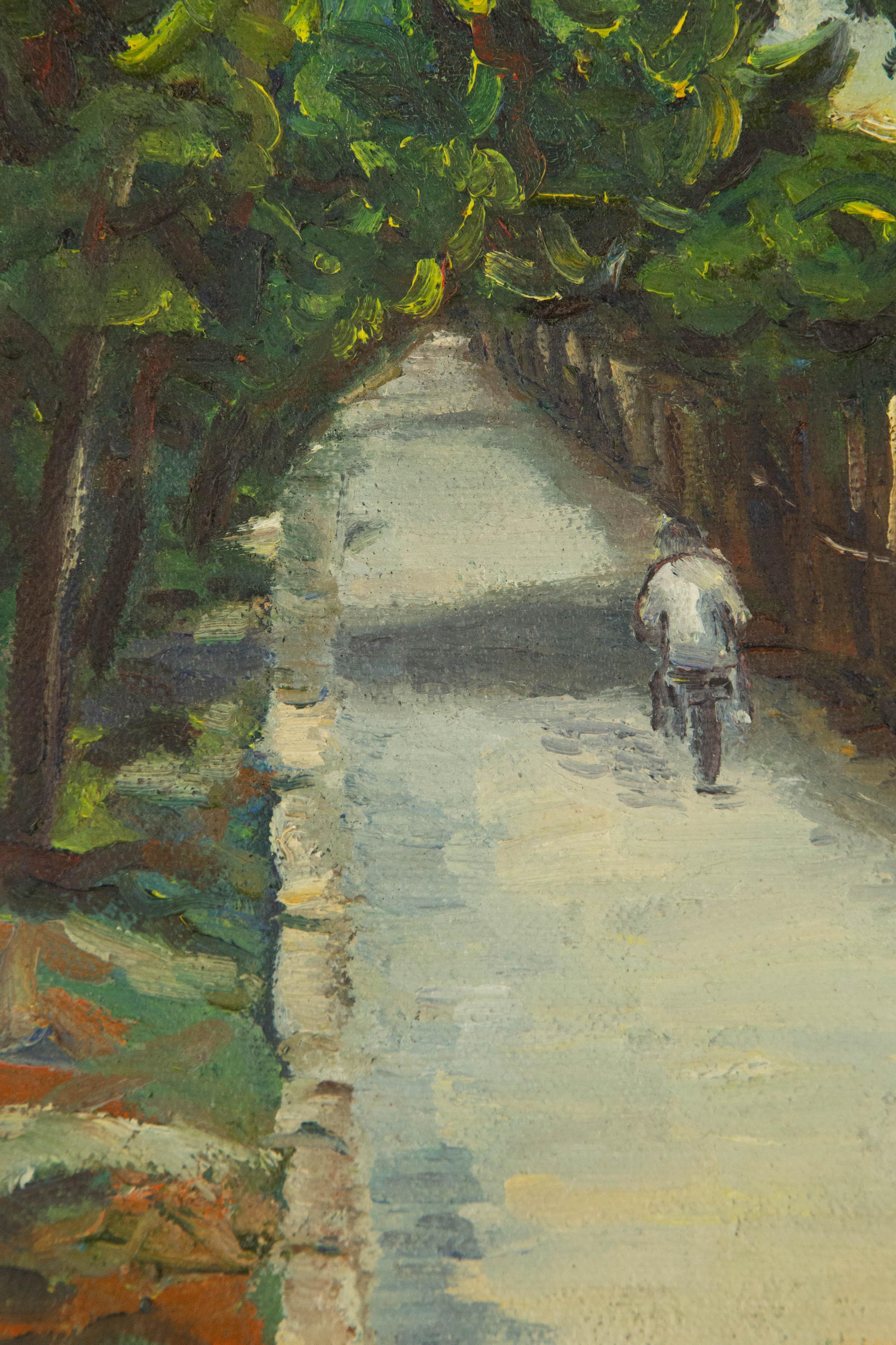 Portrait original de Jin Guo sur toile « Cycling On The Road » (cycler sur la route) en vente 2