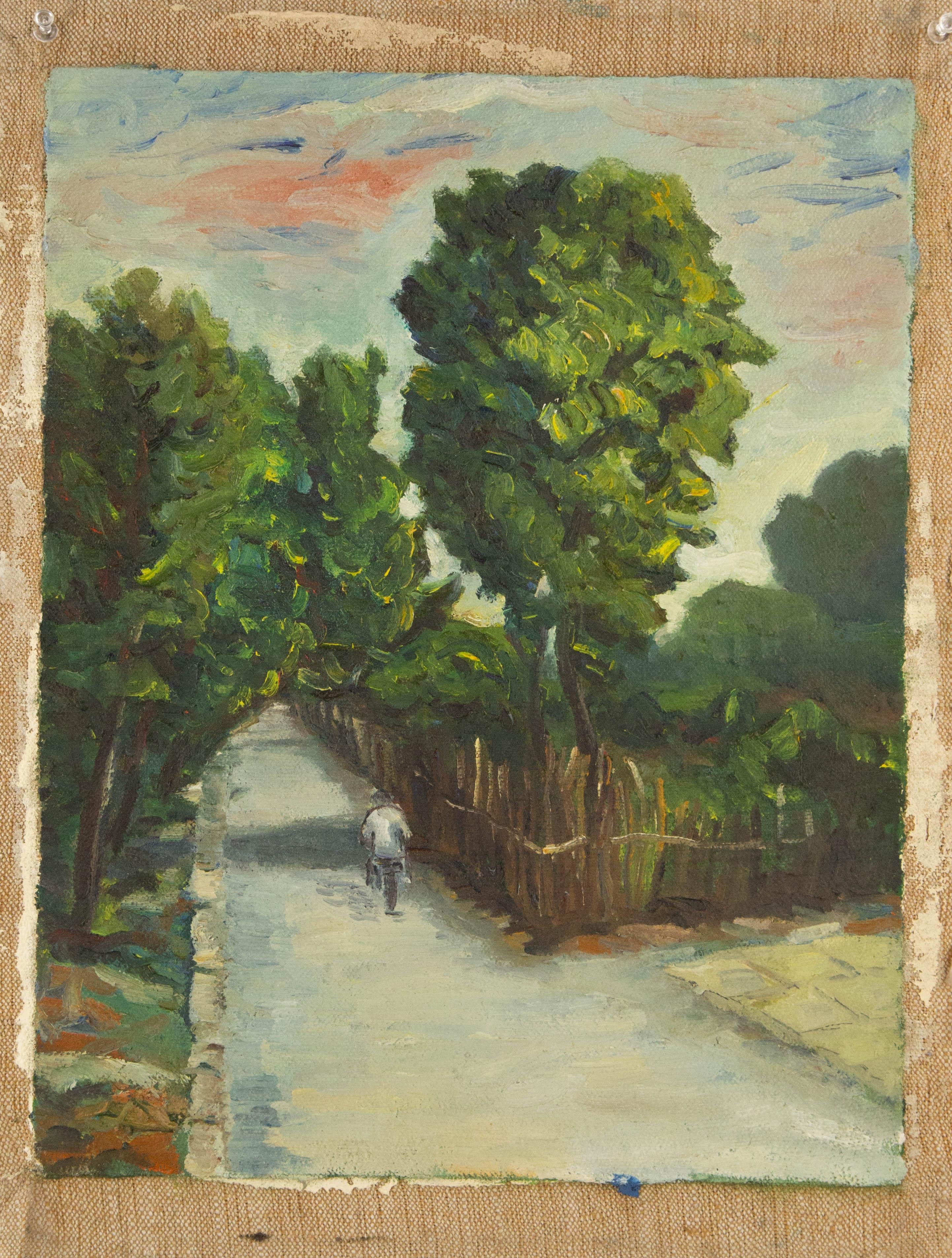 Portrait original de Jin Guo sur toile « Cycling On The Road » (cycler sur la route) en vente 7