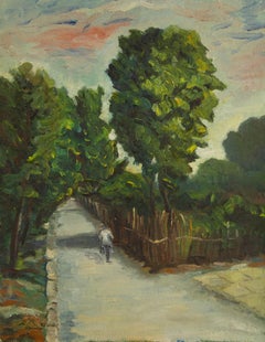 Jin Guo Retrato Óleo Original Sobre Lienzo "Ciclismo En La Carretera"