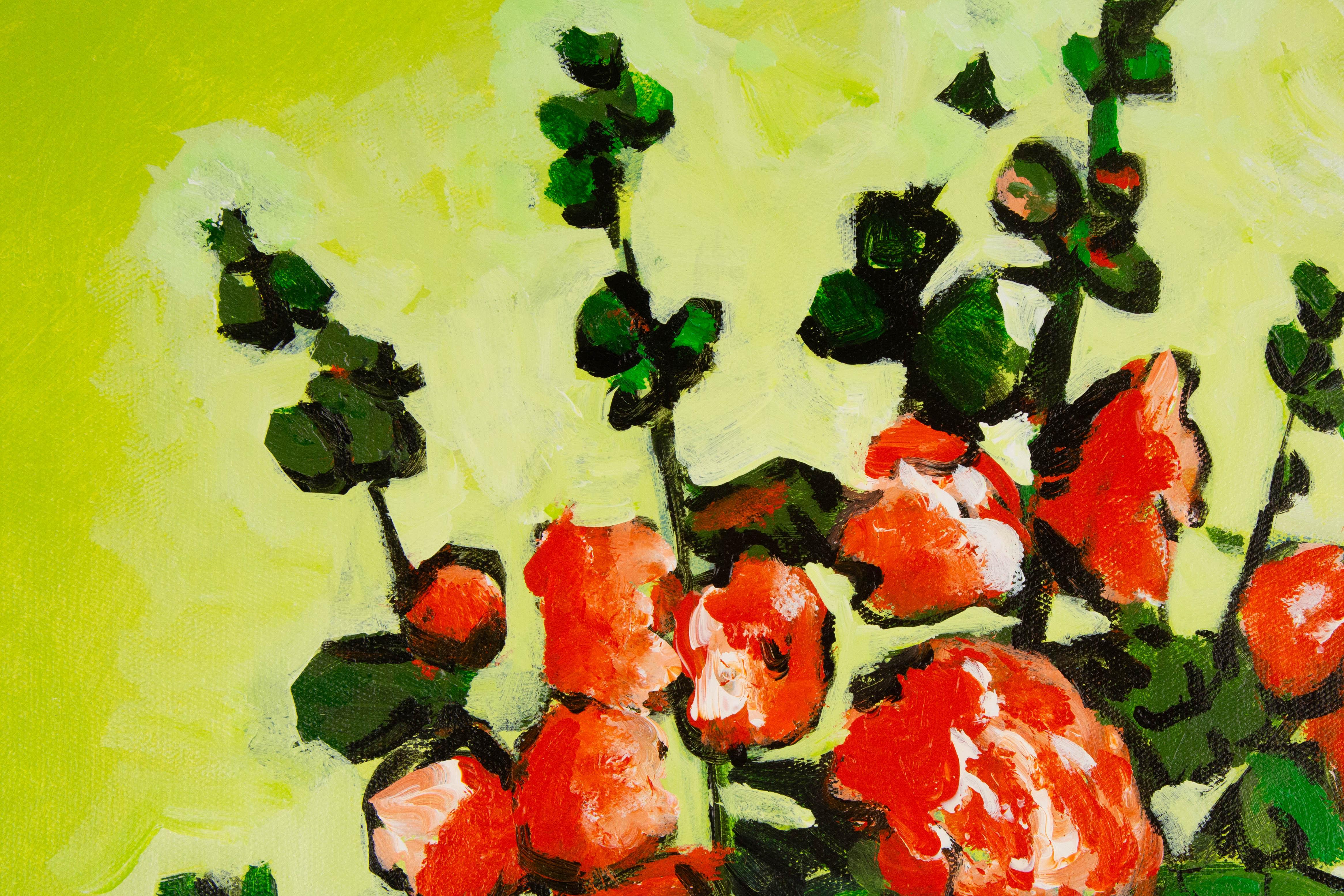 Jin Guo Stillleben Original Ölgemälde auf Leinwand „Flowers In Vase“ im Angebot 1