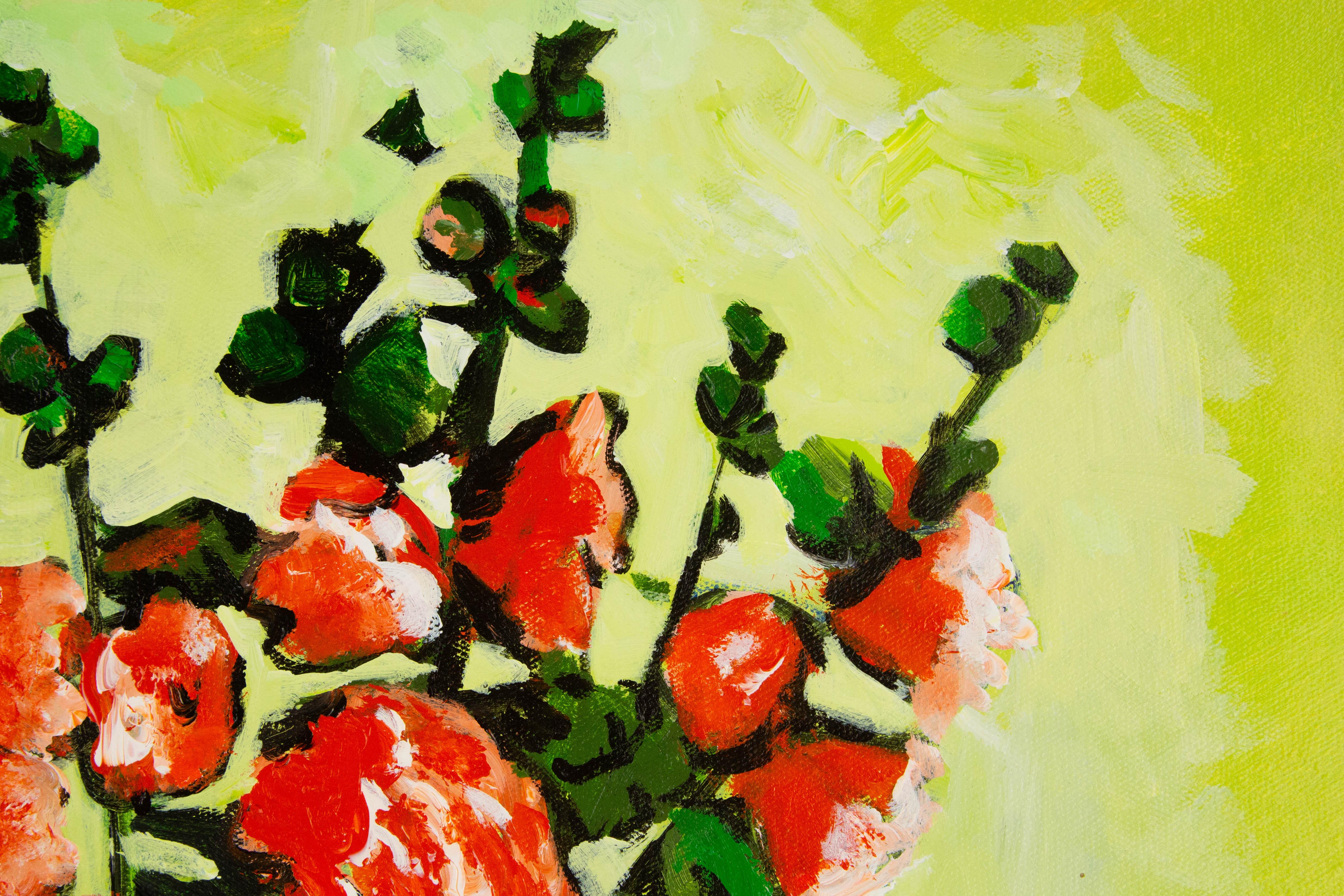 Jin Guo Stillleben Original Ölgemälde auf Leinwand „Flowers In Vase“ im Angebot 3