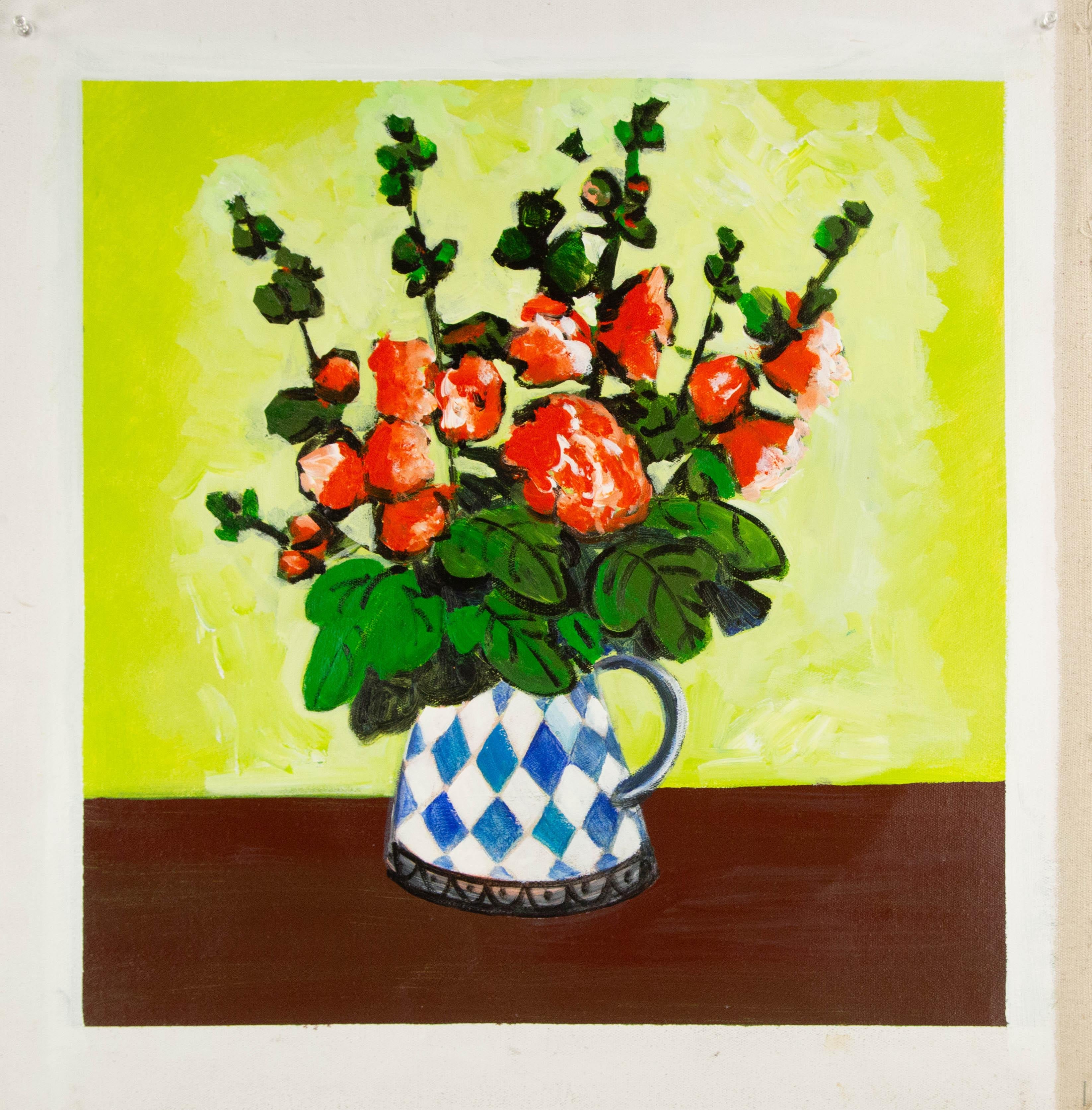 Jin Guo Stillleben Original Ölgemälde auf Leinwand „Flowers In Vase“ im Angebot 7