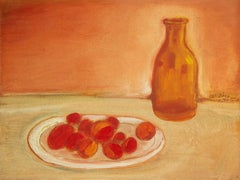 Jin Guo Bodegón Original Óleo Sobre Lienzo "Fruta Y Botella"