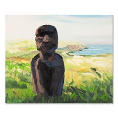 Peinture à l'huile originale impressionniste Jin Liu - « Statues de Moai de l'île d'Easter »