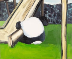 Jin Liu Modernist Original Oil On Canvas "Baby Panda Play Itself"
