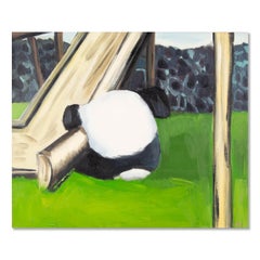 Jin Liu Modernistisches Original-Ölgemälde auf Leinwand „Baby Panda spielt sich selbst“