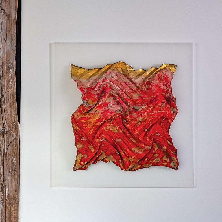 Red Untitled 2021,  Abstract Geometric Wall Sculpture by Jin-Sook So 1