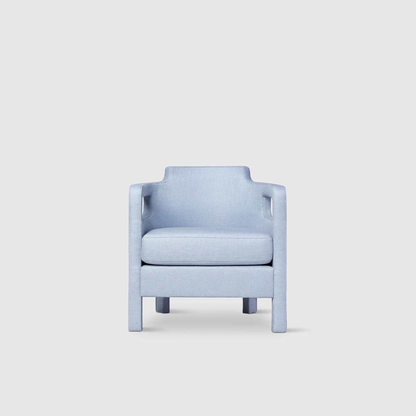 Contemporary Jinbao Street Lounge Chair by Yabu Pushelberg in Ice Blue Linen