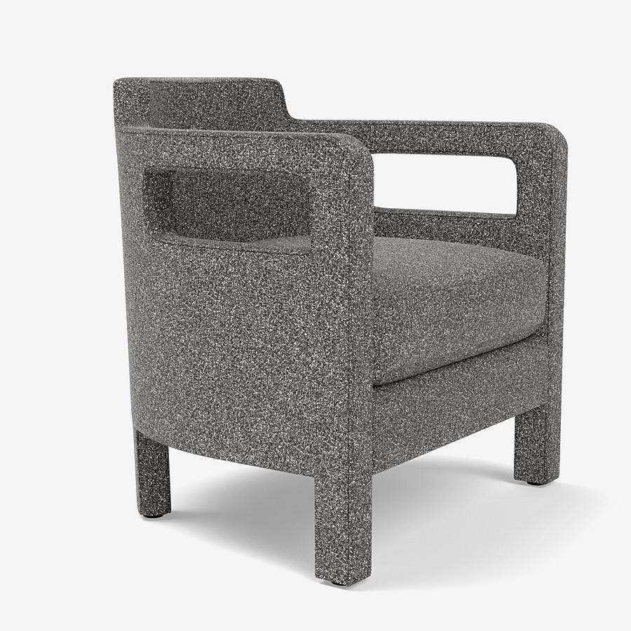 This Jinbao Street lounge chair by Yabu Pushelberg is upholstered in Place de l'Étoile, muliti-toned bouclé. Place de l'Étoile comes in 5 colorways from Belgium with a composition of 65% Cotton, 20% Polyacrylic, 15% Polyester, a weight of 750g/m and