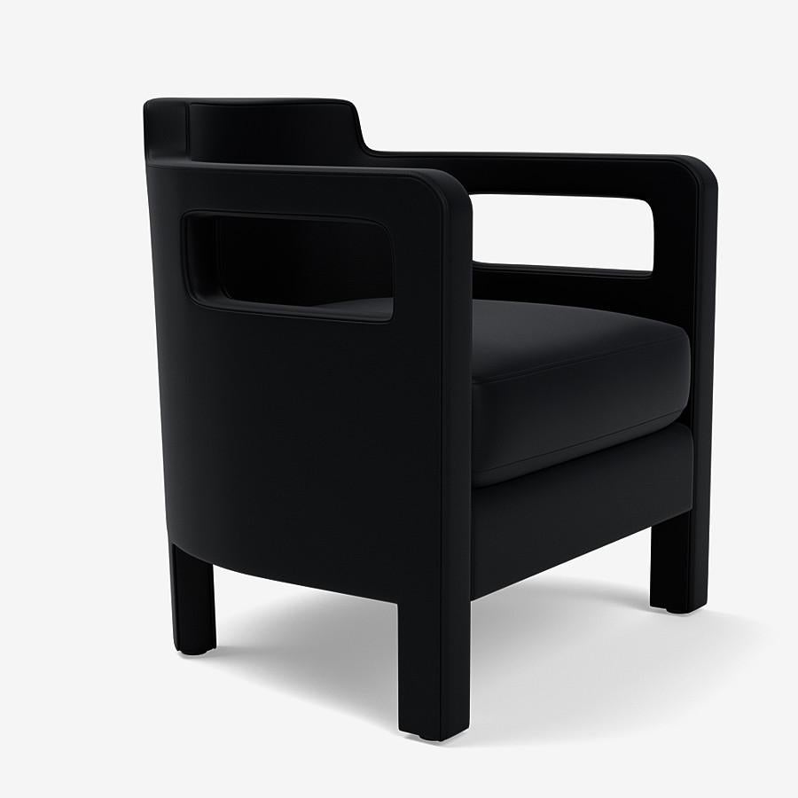 This Jinbao Street lounge chair by Yabu Pushelberg is upholstered in Ameila Street premium aniline leather. Ameila Street comes in 7 colorways from Scandinavia, with a weight of 1.5-1.7mm.

The unique profile of the fully upholstered Jinbao Street