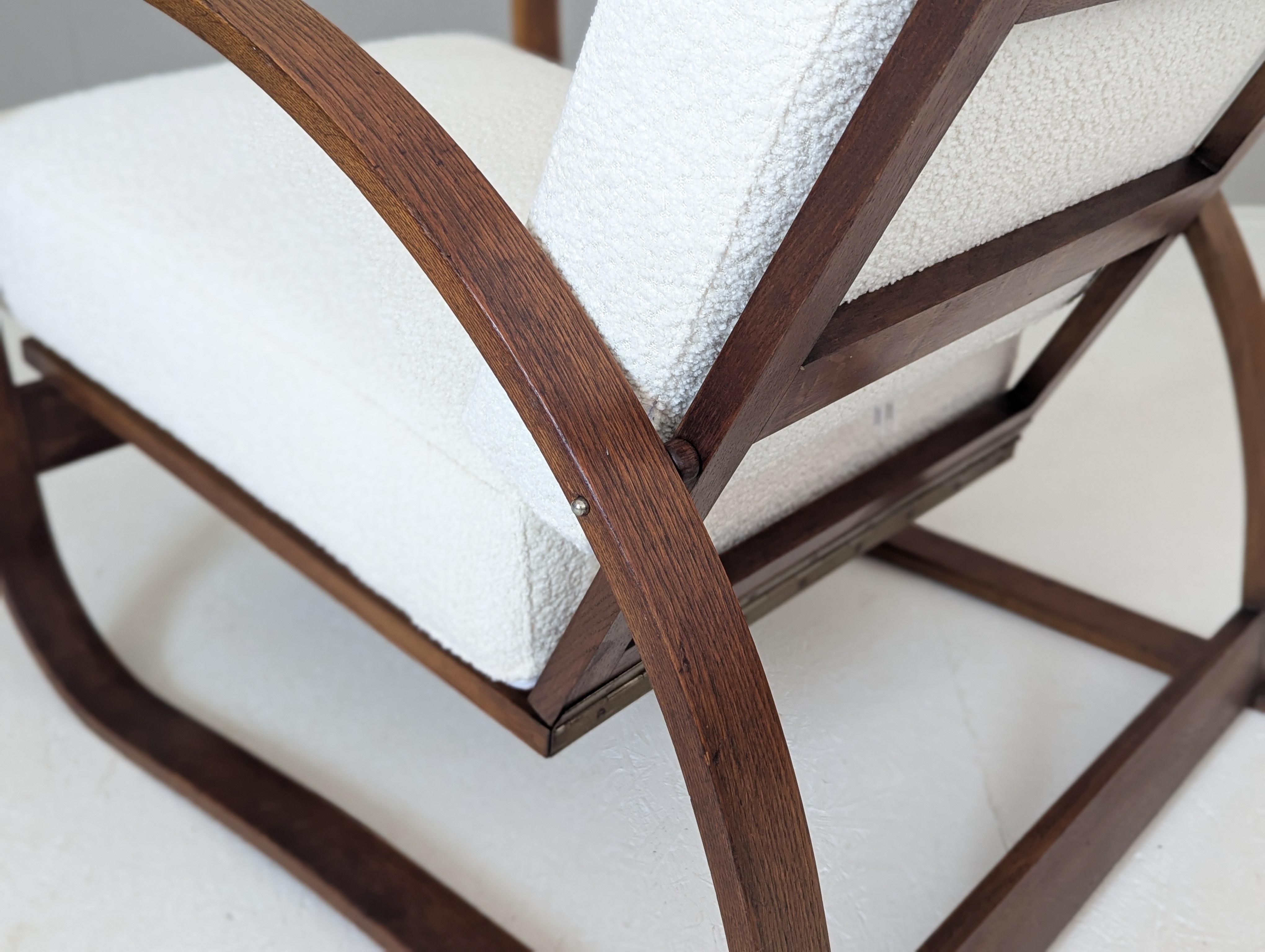 Jindřich Halabala Verstellbarer H 70 Lounge-Sessel aus cremefarbenem Bouclé, 1930er Jahre im Angebot 3