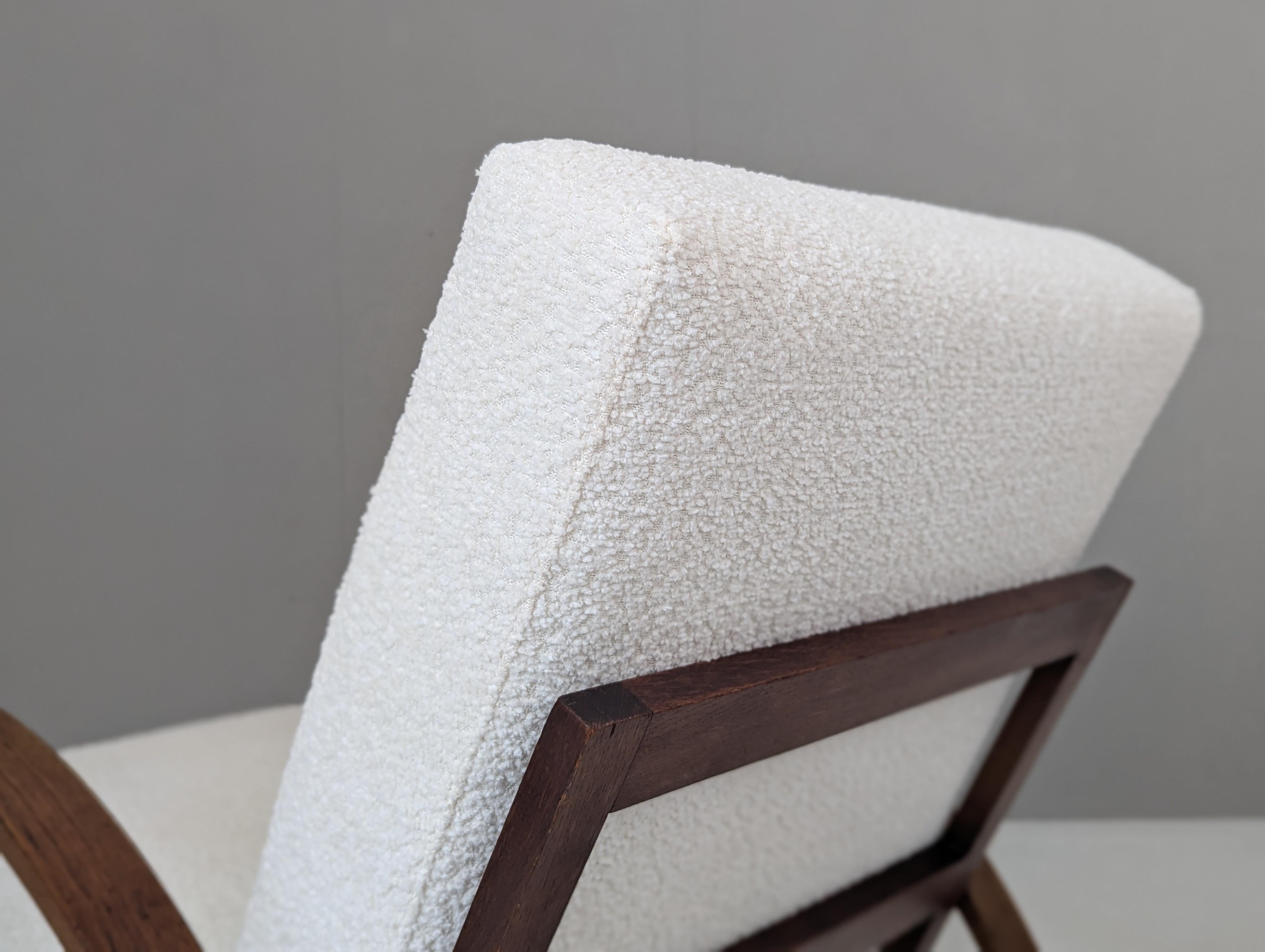Jindřich Halabala Verstellbarer H 70 Lounge-Sessel aus cremefarbenem Bouclé, 1930er Jahre im Angebot 4