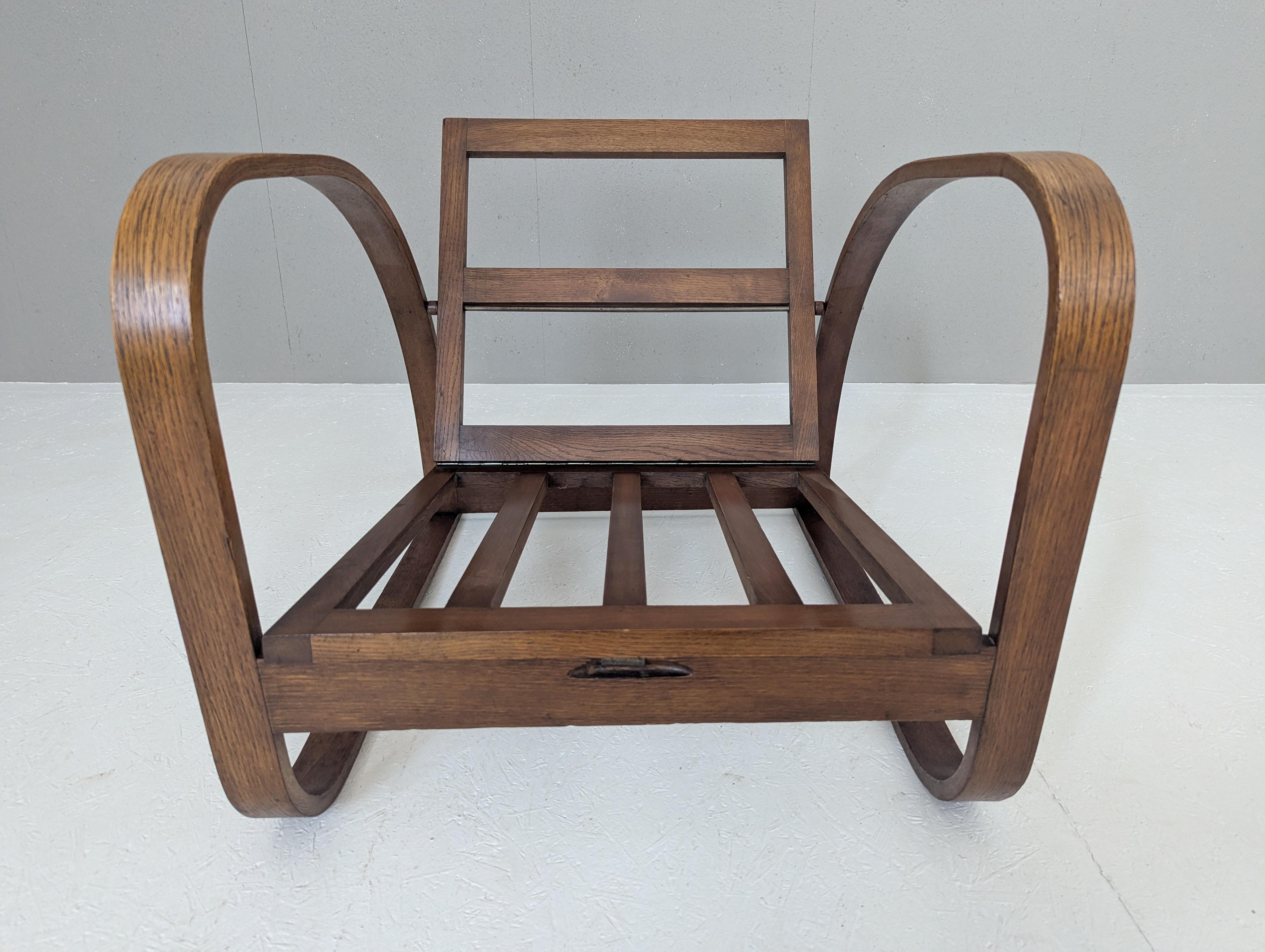 Jindřich Halabala Verstellbarer H 70 Lounge-Sessel aus cremefarbenem Bouclé, 1930er Jahre im Angebot 6