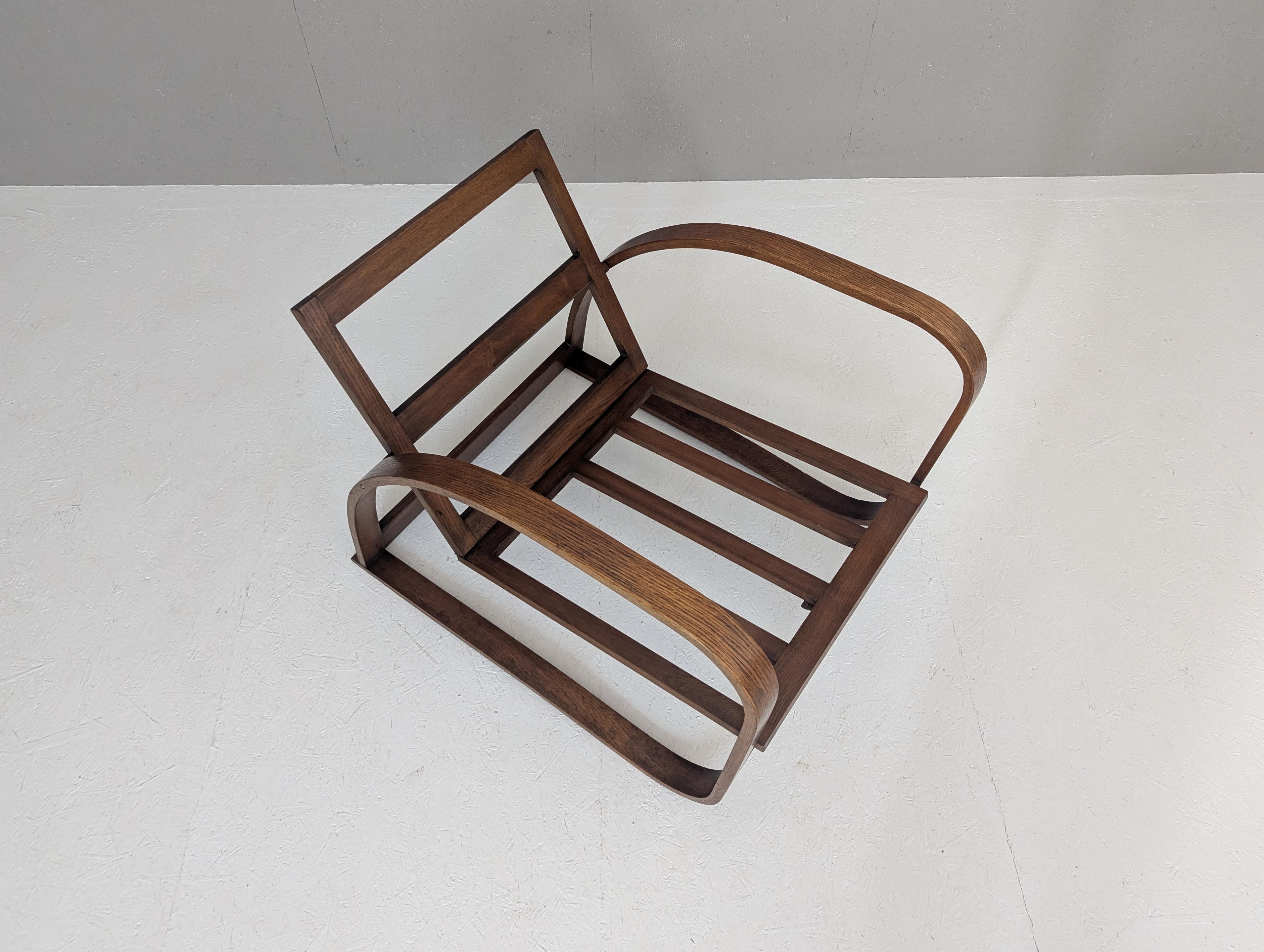Jindřich Halabala Verstellbarer H 70 Lounge-Sessel aus cremefarbenem Bouclé, 1930er Jahre im Angebot 11