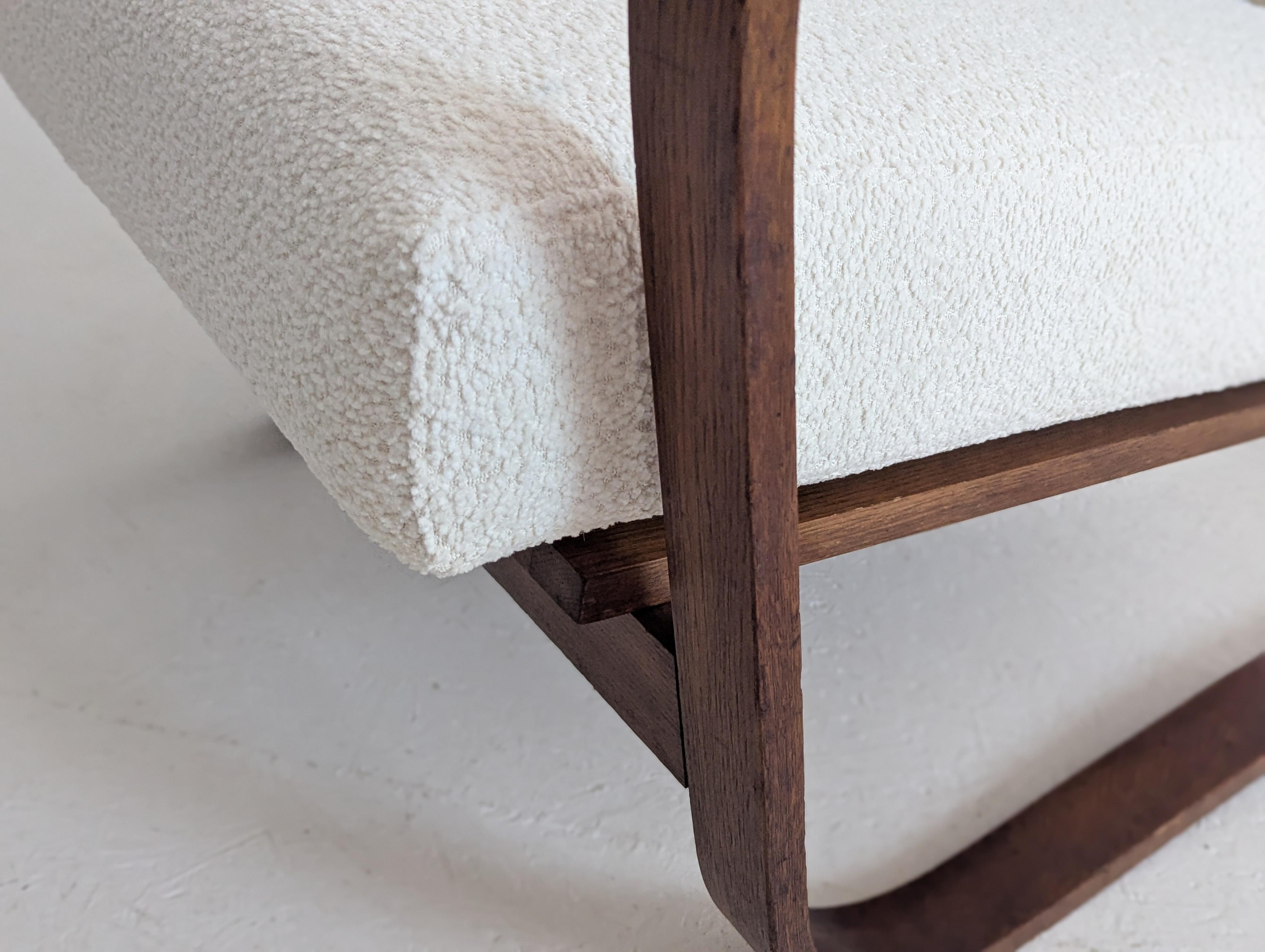 Jindřich Halabala Verstellbarer H 70 Lounge-Sessel aus cremefarbenem Bouclé, 1930er Jahre im Angebot 12