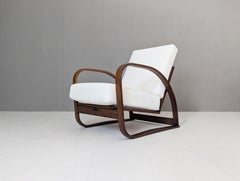 Jindřich Halabala Adjustable H 70 Lounge Armchair in Cream Bouclé, 1930s