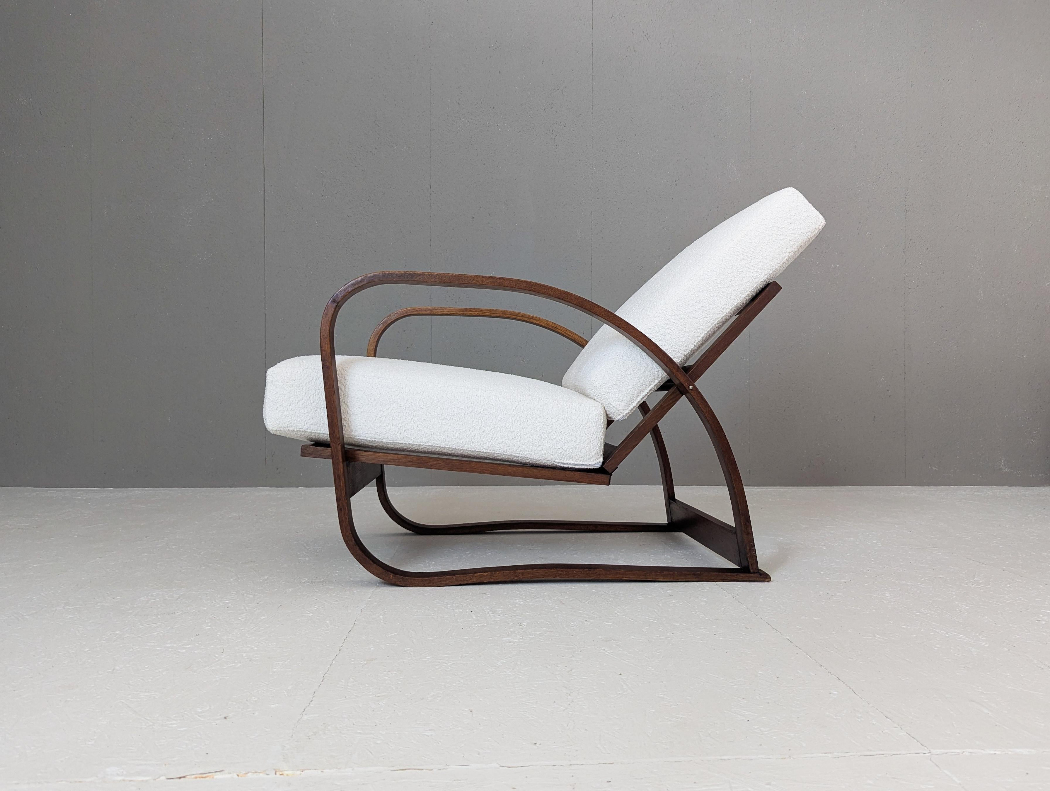 Jindřich Halabala Verstellbarer H 70 Lounge-Sessel aus cremefarbenem Bouclé, 1930er Jahre (Tschechisch) im Angebot