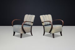 Jindřich Halabala Art Deco Armchairs Pair, Czech Bentwood Lounge Chairs, 1940s