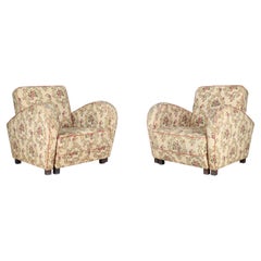 Jindrich Halabala Art Deco Lounge Chairs in Floral Upholstery
