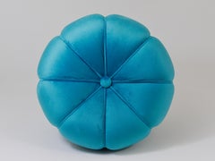 Jindrich Halabala Art Deco Petrol Velvet Stool, Pouf, Ottoman, Footstool, 1930s