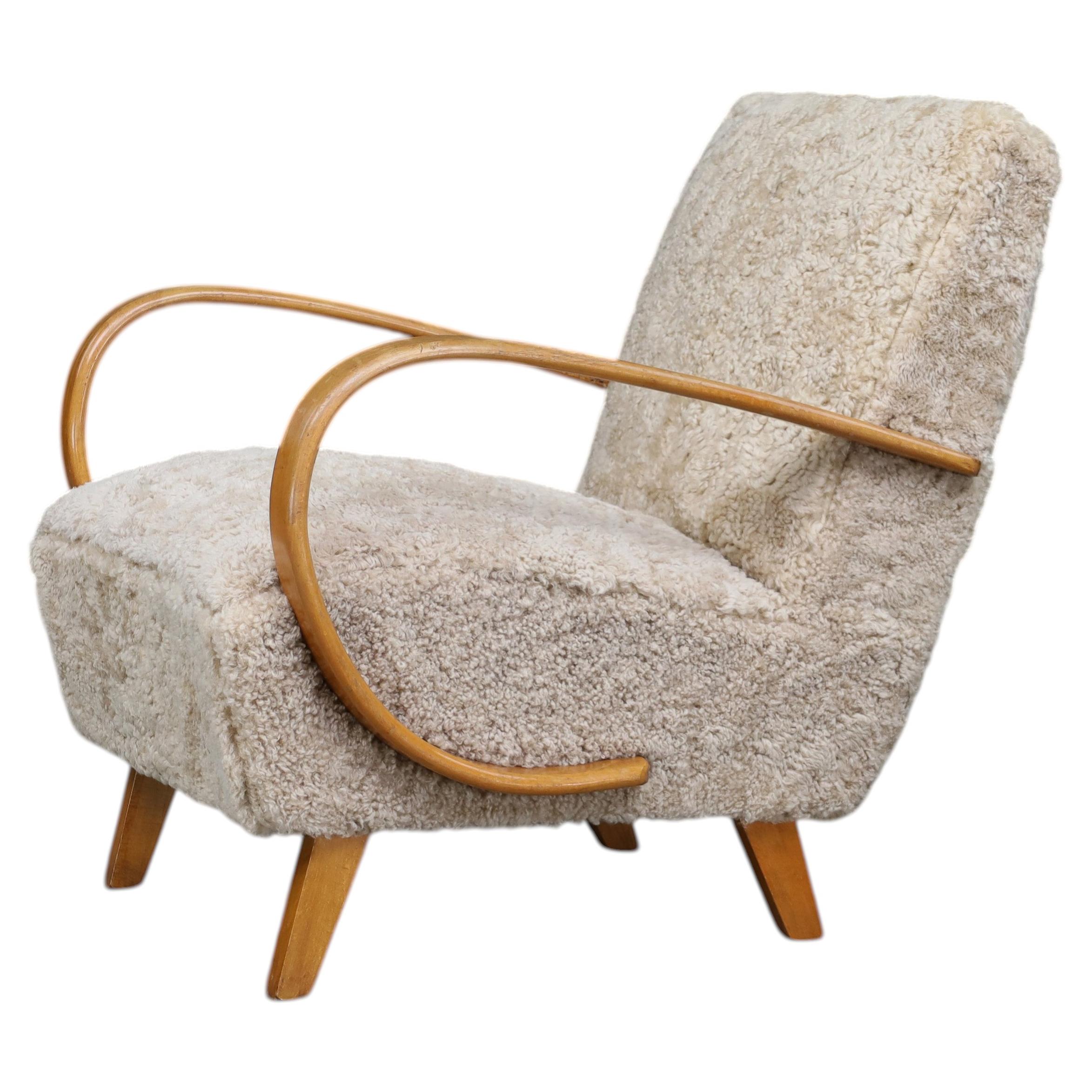 Jindřich Halabala Art Deco Sheepskin Lounge Chair, 1940s