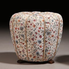 Jindřich Halabala Art Deco Stool in Floral Tapestry Fabric, 1930s