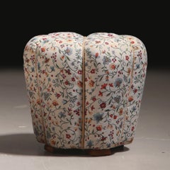 Jindřich Halabala Art Deco Stool in Floral Tapestry Fabric, 1930s