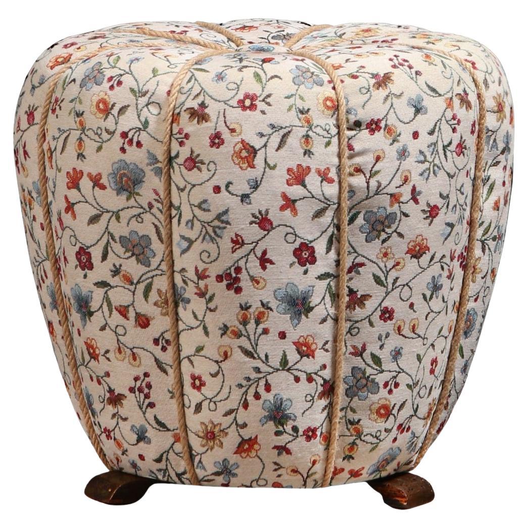 Jindřich Halabala Art Deco Stool in Floral Tapestry Fabric, 1930s