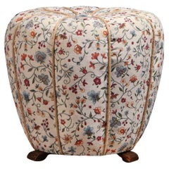 Jindřich Halabala Art Deco Stool in Floral Tapestry Fabric, 1930s