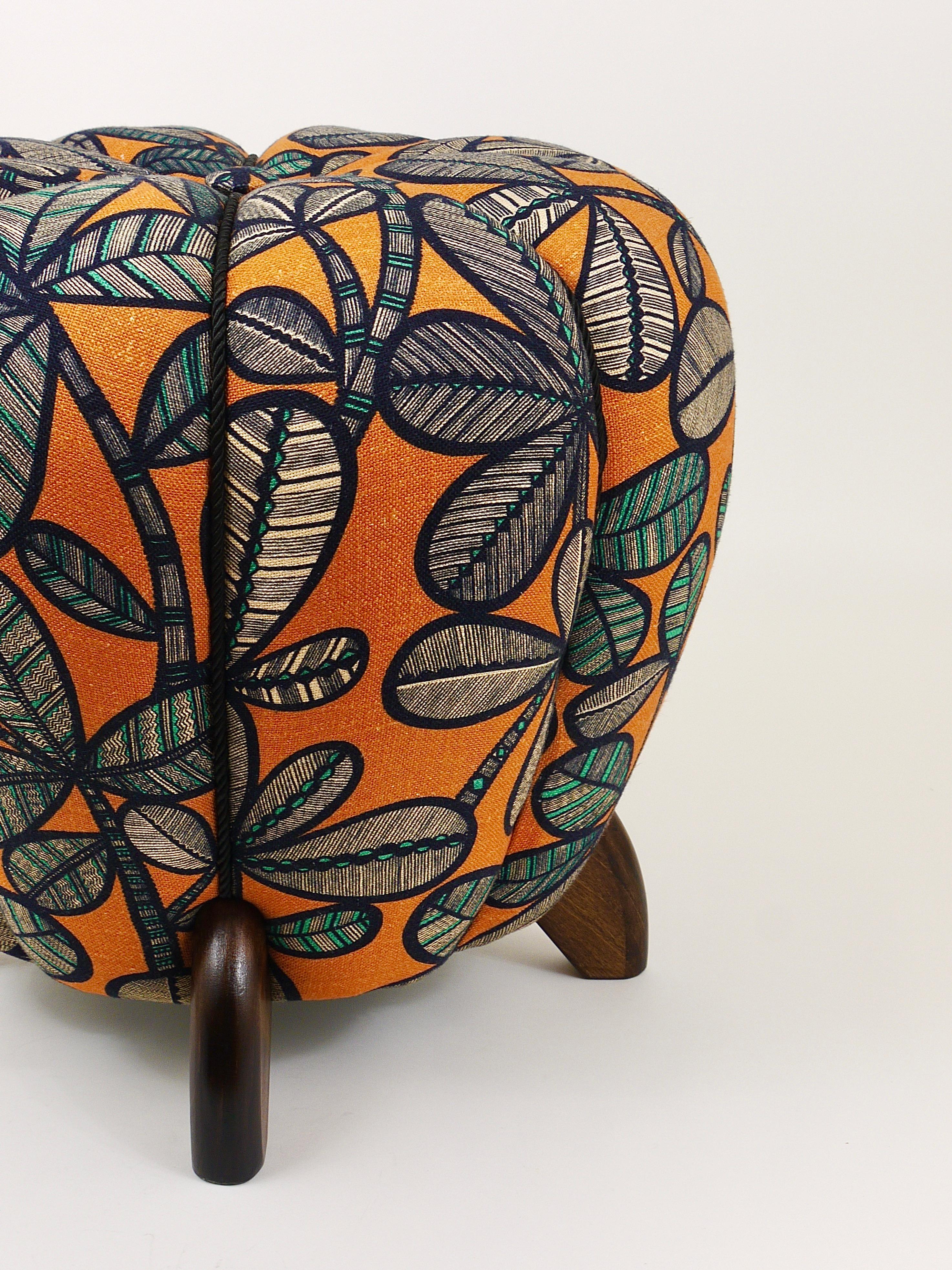 Jindrich Halabala Art Deco Stool, Leaf Pattern, Pouf, Ottoman, Footstool, 1930s 6