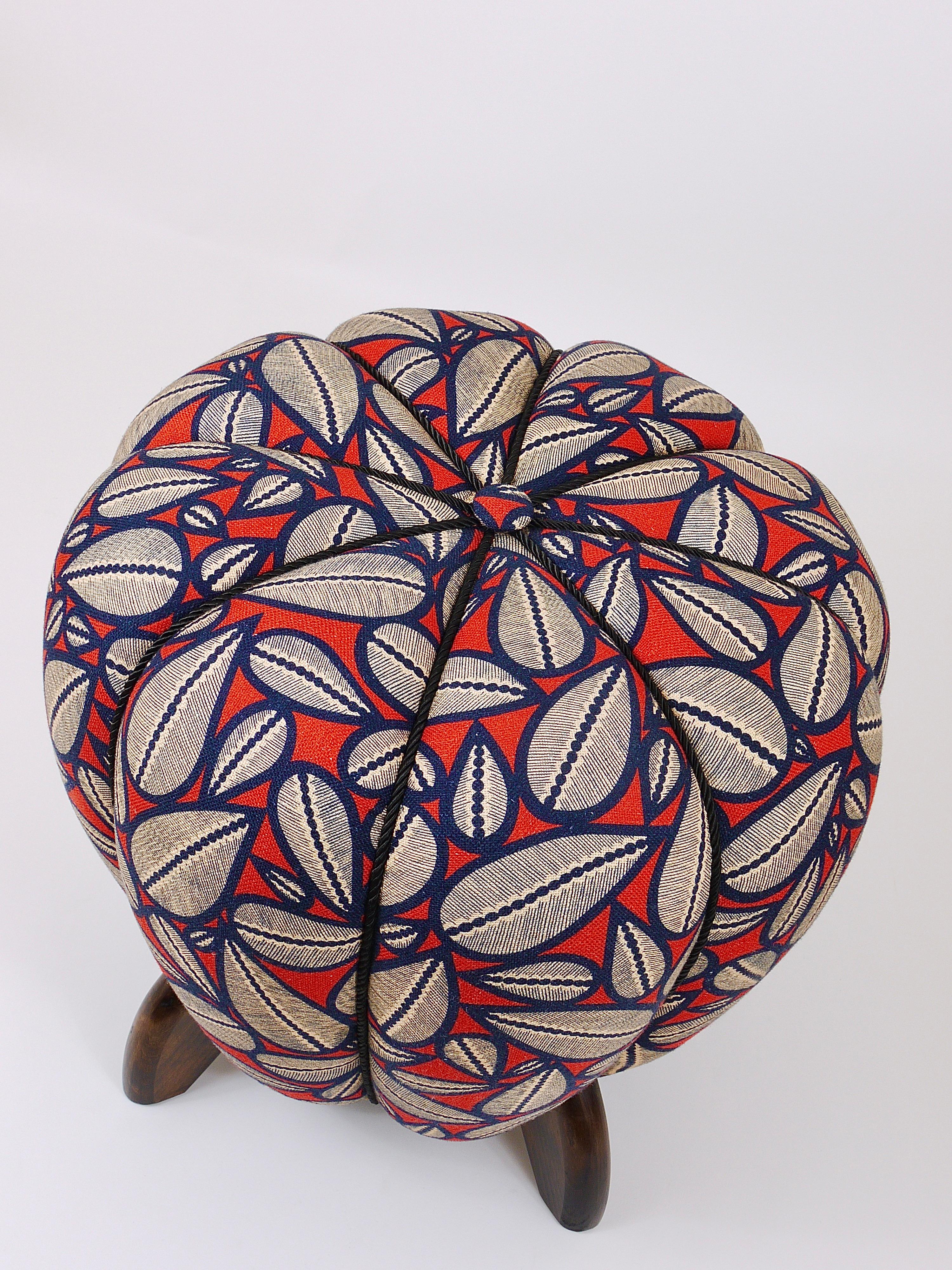 Jindrich Halabala Art Deco Stool, Leaf Pattern, Pouf, Ottoman, Footstool, 1930s 8