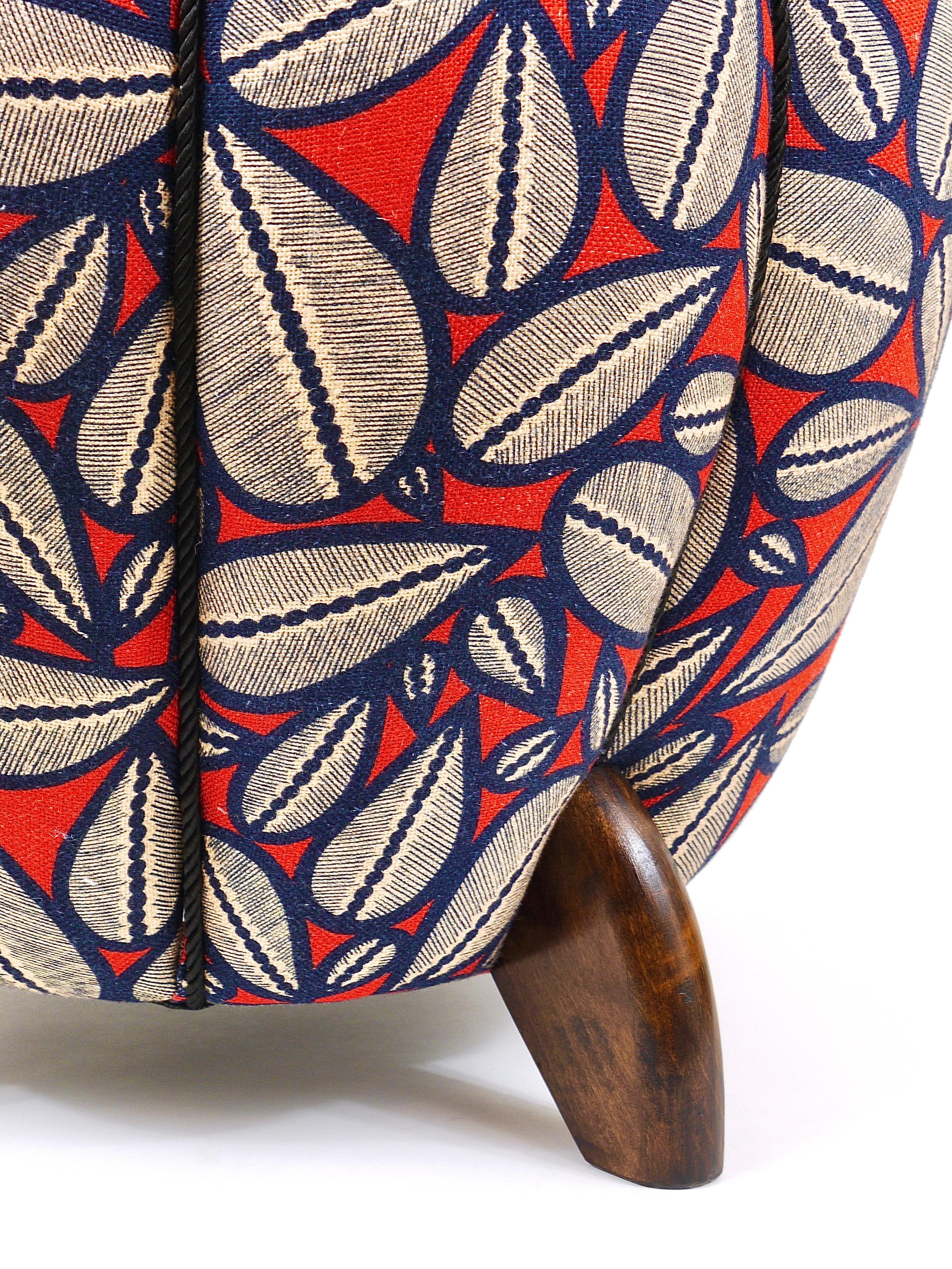 Jindrich Halabala Art Deco Stool, Leaf Pattern, Pouf, Ottoman, Footstool, 1930s 12