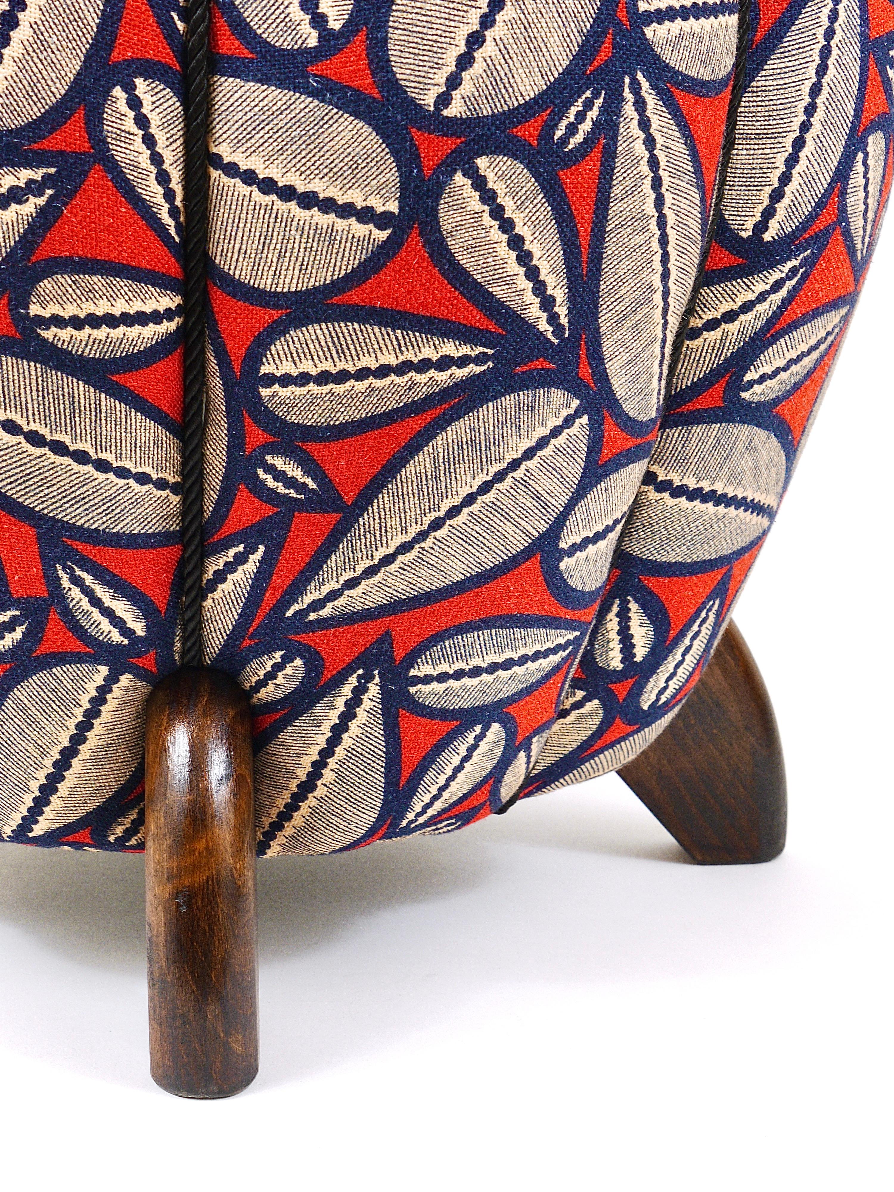 Jindrich Halabala Art Deco Stool, Leaf Pattern, Pouf, Ottoman, Footstool, 1930s 13