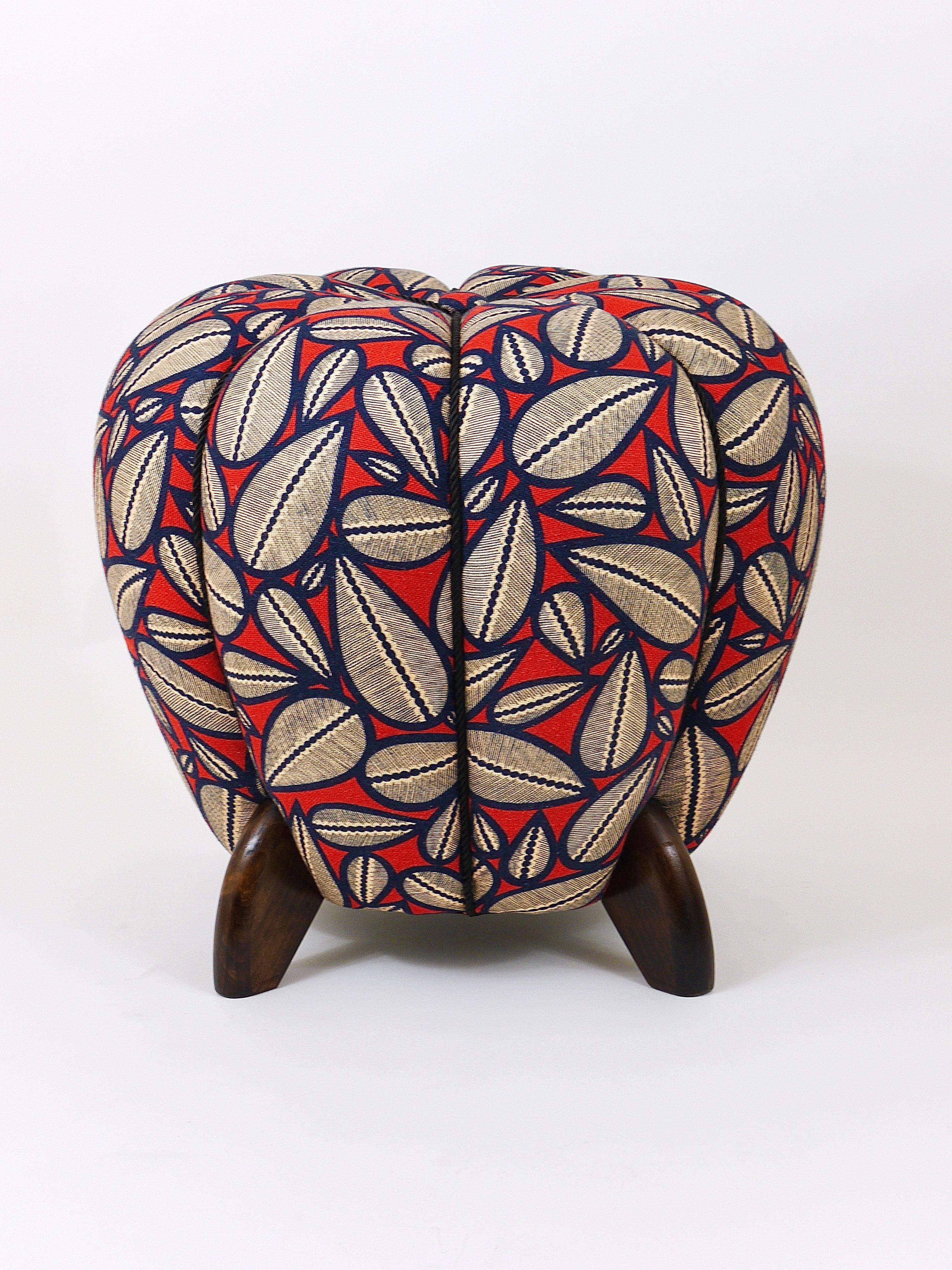 Jindrich Halabala Art Deco Stool, Leaf Pattern, Pouf, Ottoman, Footstool, 1930s 3