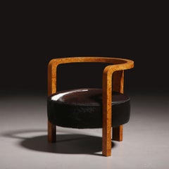 Jindřich Halabala (attr.) Art Deco Stool in Walnut Burl and Cowhide, 1920s