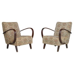 Jindrich Halabala Bentwood Armchairs with Original Floral Upholstery, 1940s