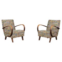 Jindrich Halabala Patinated Bentwood Armchairs with Original Upholstery, 1940s