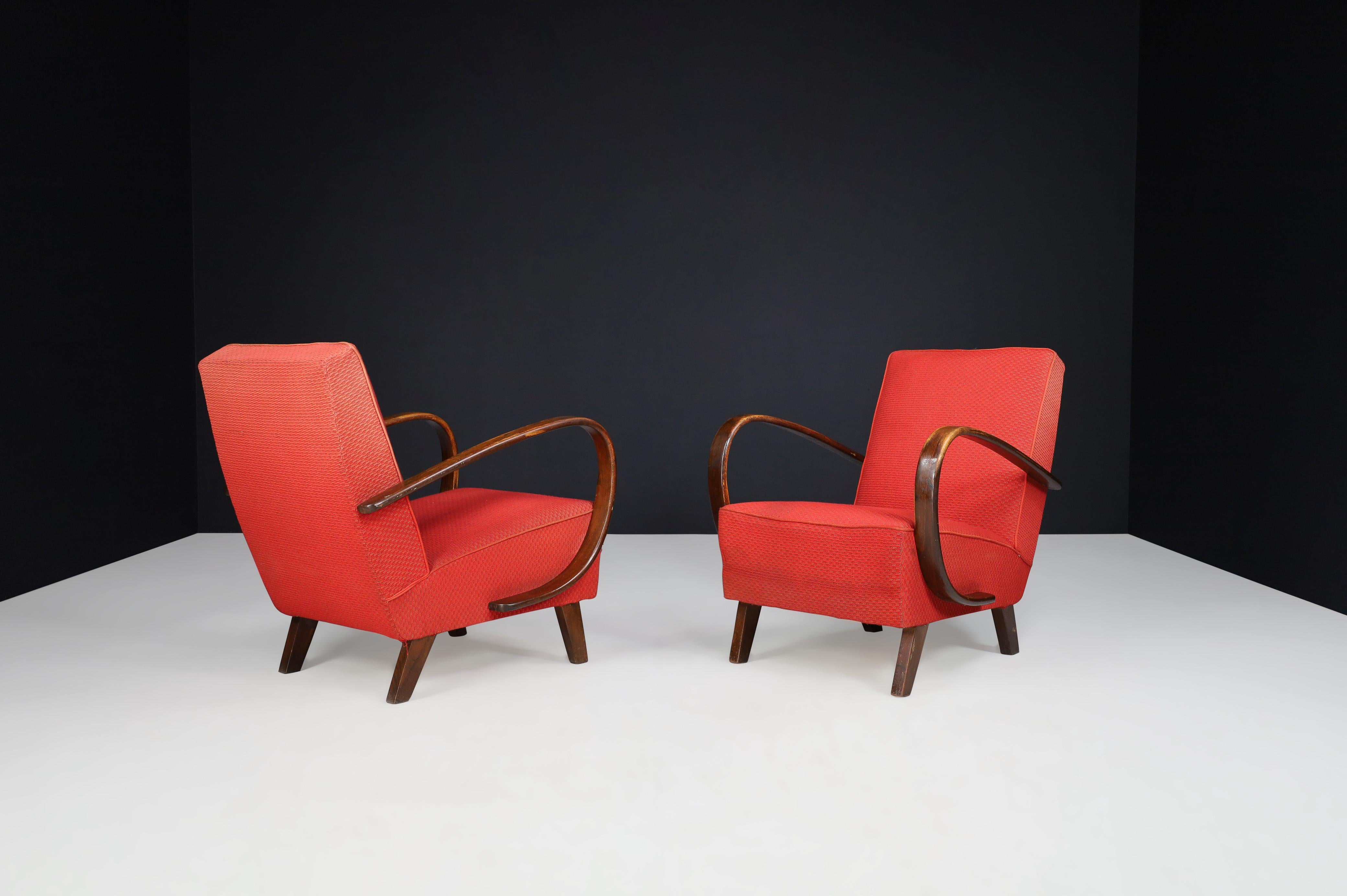 Mid-Century Modern Jindrich Halabala Bentwood Armchairs with Original Upholstery, 1940s