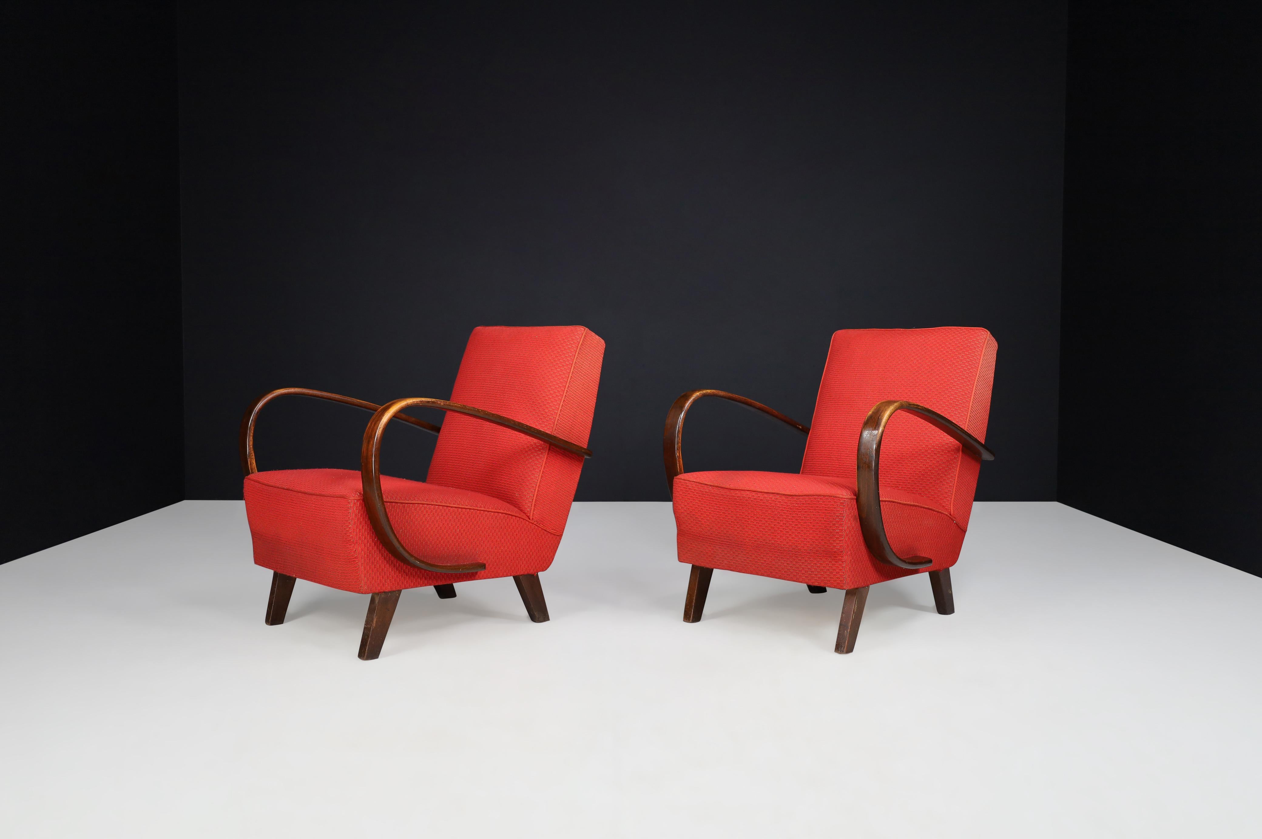 20th Century Jindrich Halabala Bentwood Armchairs with Original Upholstery, 1940s