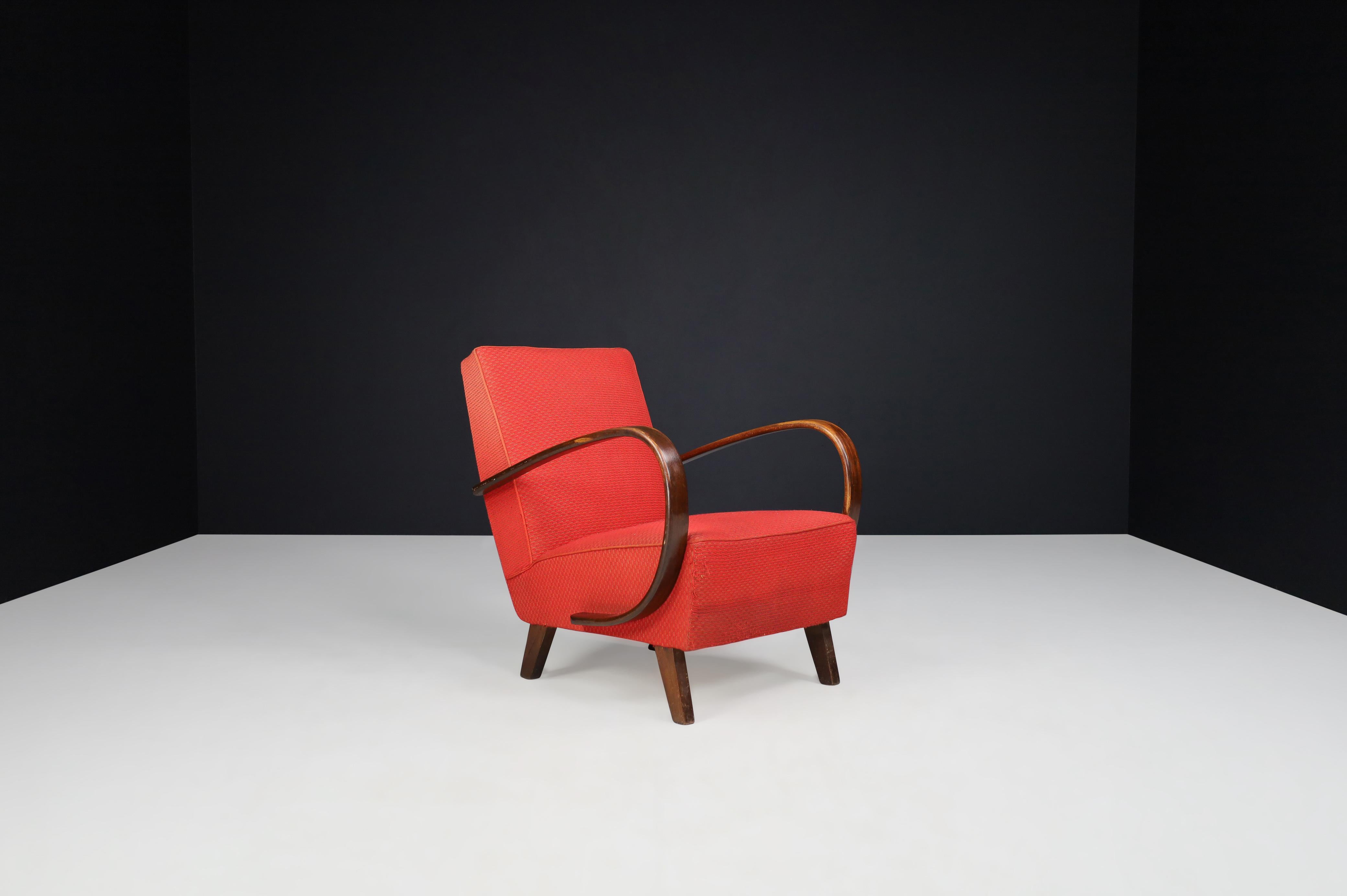 Fabric Jindrich Halabala Bentwood Armchairs with Original Upholstery, 1940s