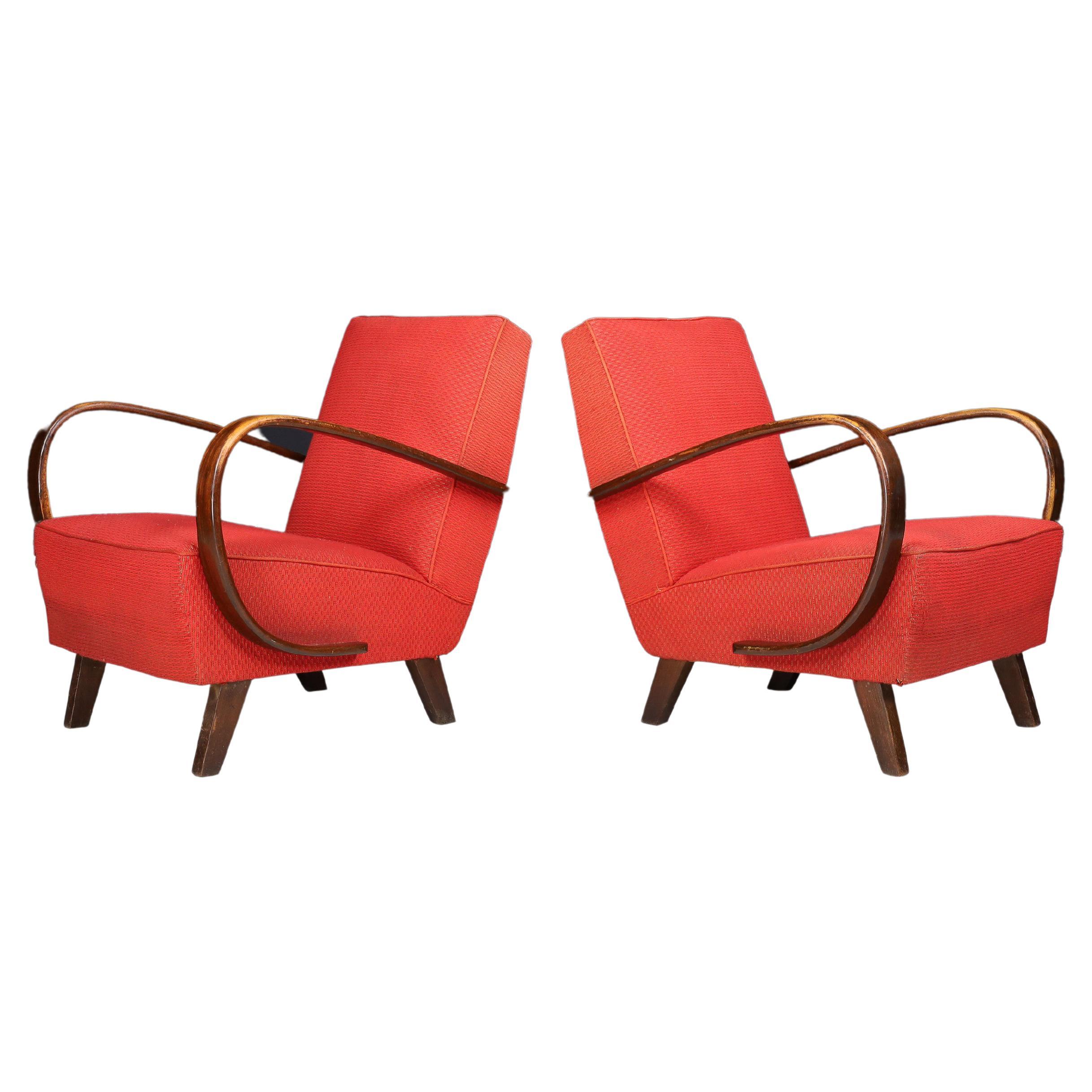 Jindrich Halabala Bentwood Armchairs with Original Upholstery, 1940s