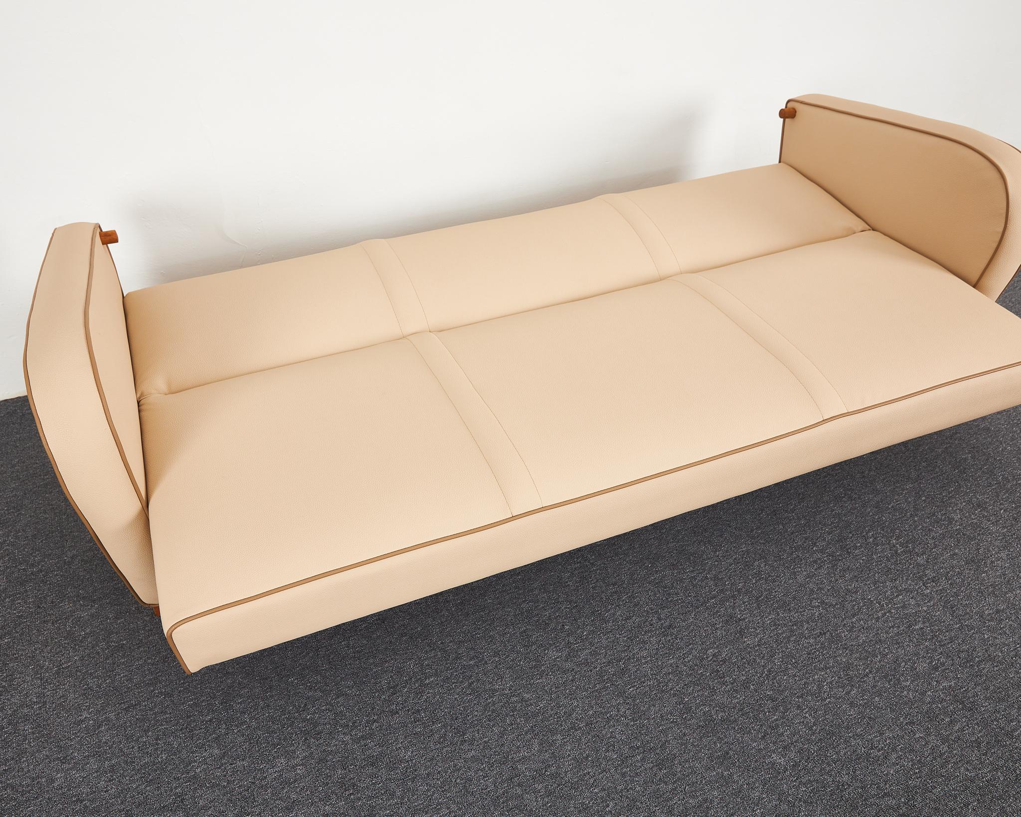 Jindrich Halabala Catalogue Piece, Beige Vegan Leather Sofa-Bed H-363 For Sale 1