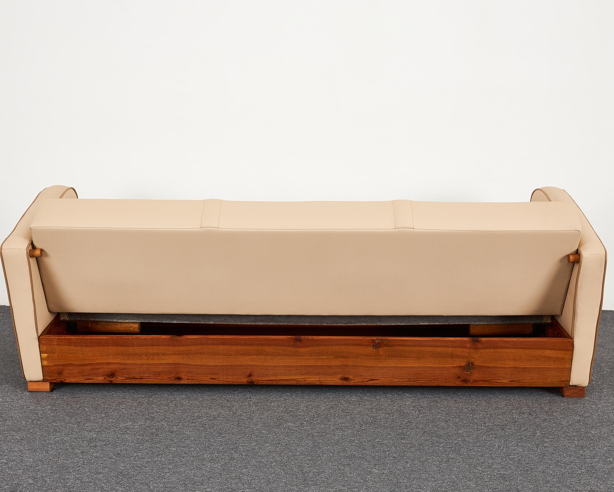 Jindrich Halabala Catalogue Piece, Beige Vegan Leather Sofa-Bed H-363 For Sale 3