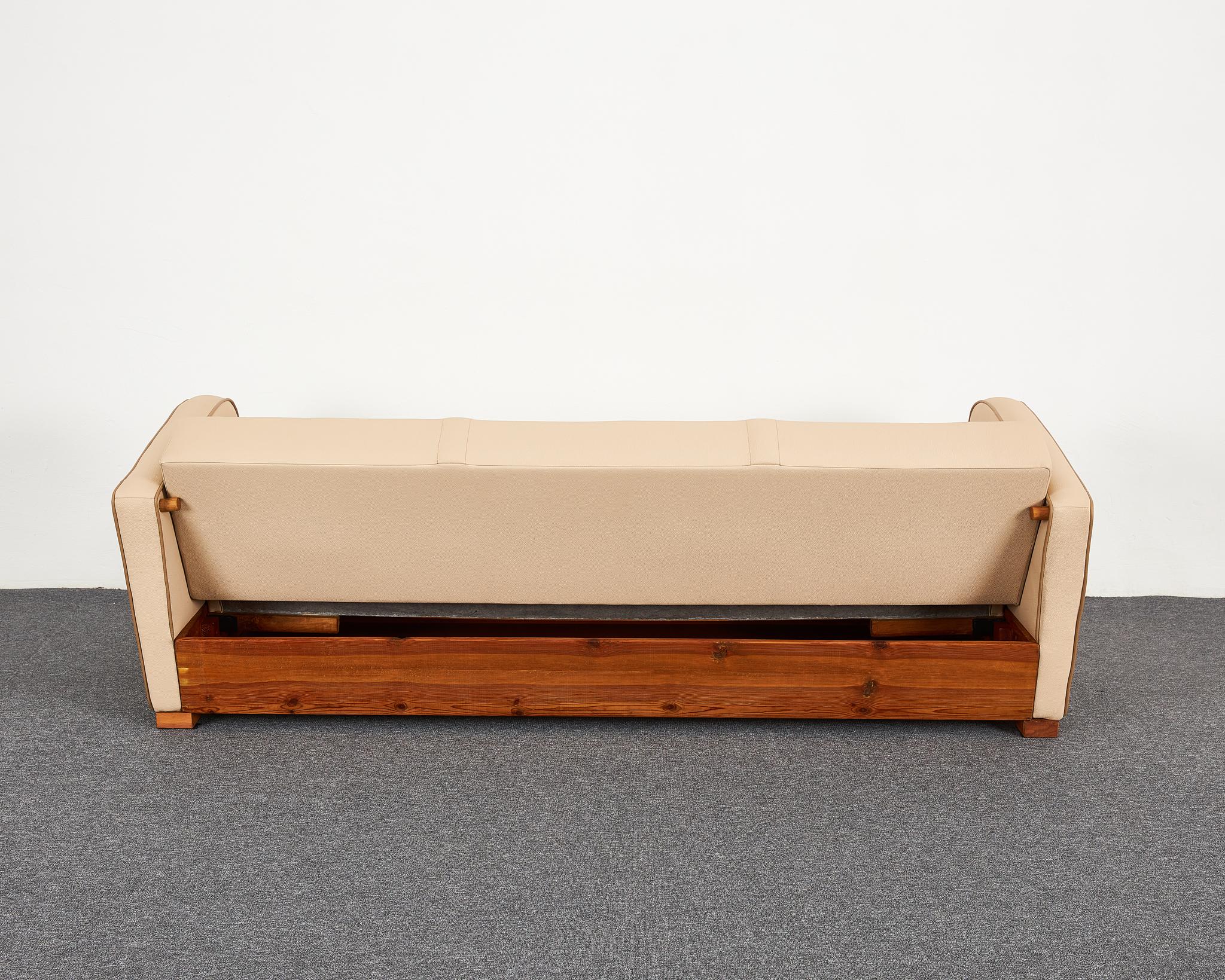 Jindrich Halabala Catalogue Piece, Beige Vegan Leather Sofa-Bed H-363 For Sale 4
